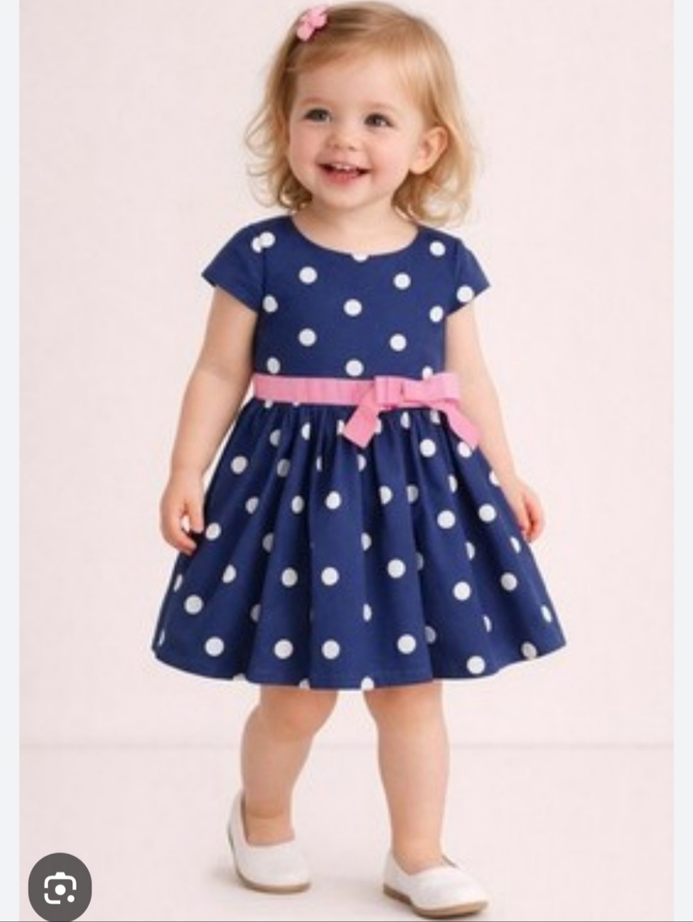 Carter's Classic Polka Dot Navy Dress with Pink Bow for Toddler's Girls Size 3T